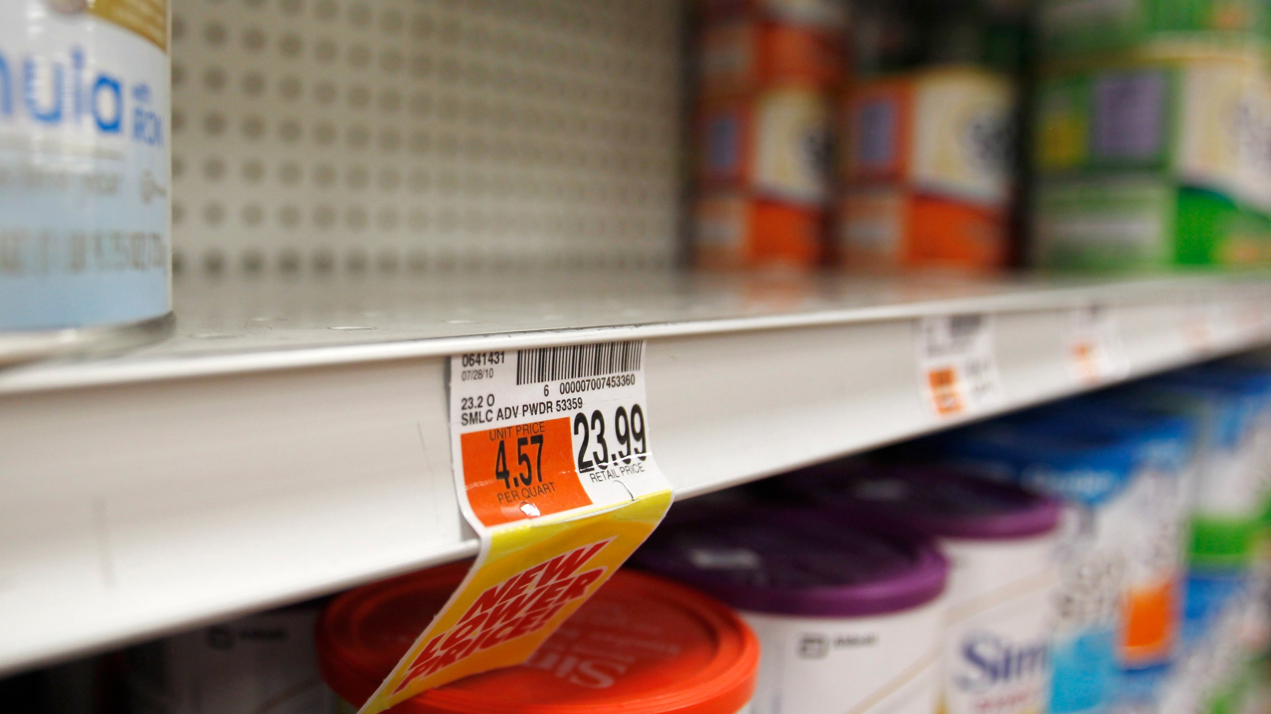 Empty shelf space is seen at a Price Chopper supermarket in Guilderland, N.Y., where recalled Similac powder products were displayed, on Thursday, Sept. 23, 2010. (AP Photo/Mike Groll)