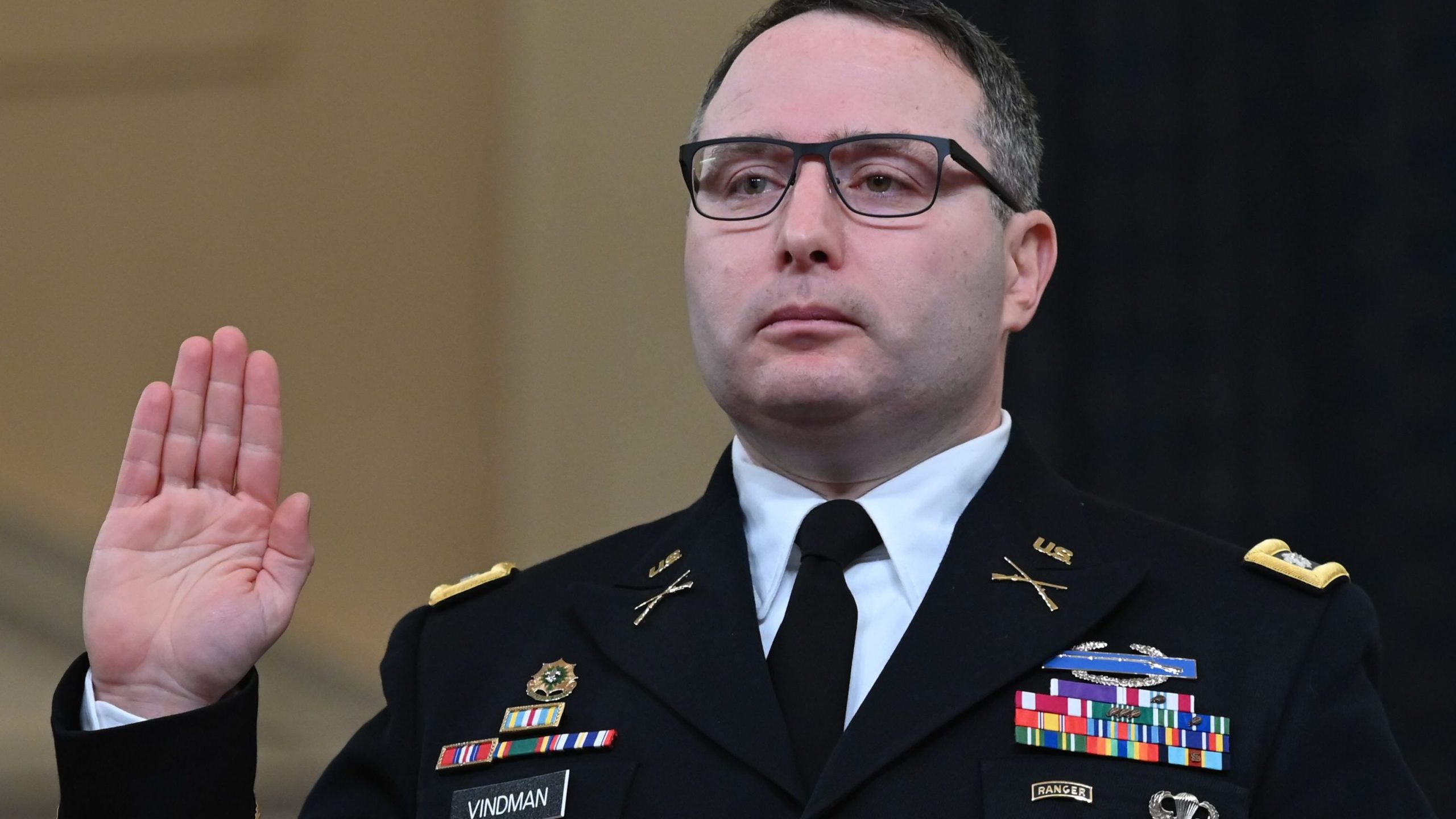 National Security Council Ukraine expert Lieutenant Colonel Alexander Vindman takes the oath before he testifies before the House Intelligence Committee, on Capitol Hill in Washington, DC on November 19, 2019. - (ANDREW CABALLERO-REYNOLDS/AFP via Getty Images)