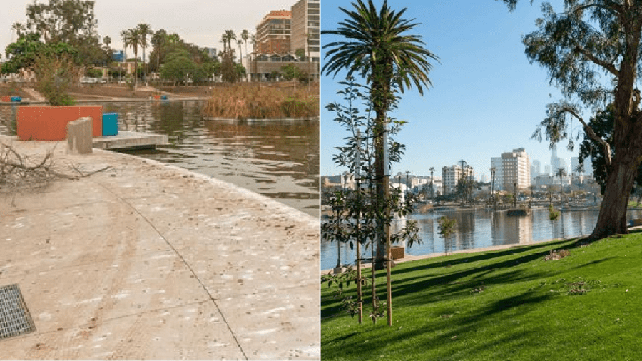 MacArthur Park Lakeside is seen before and after renovation in photos shared by Councilmember Gil Cedillo's office.