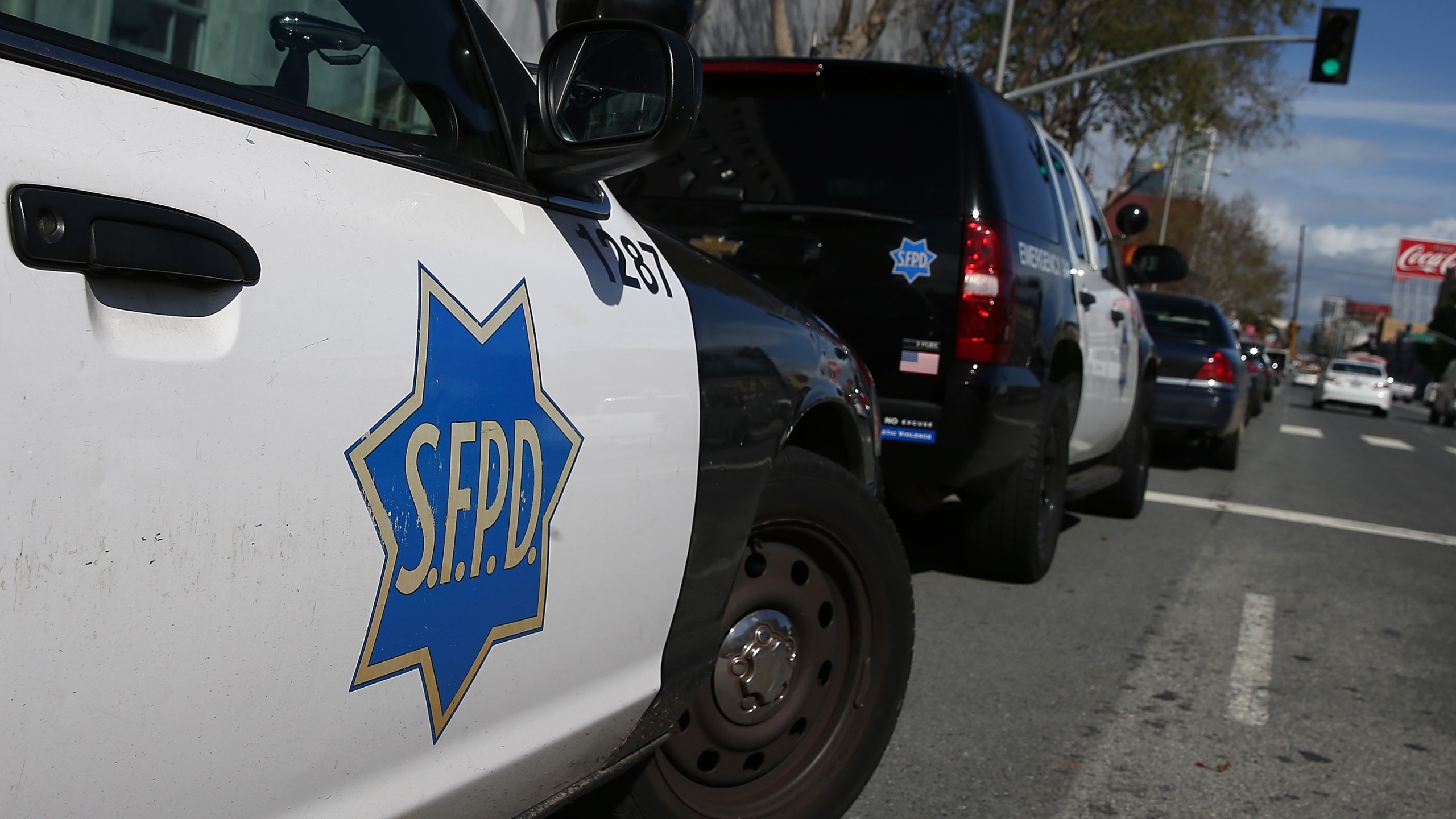 San Francisco police cars sit parked in front of the Hall of Justice on Feb. 27, 2014 in San Francisco. (Justin Sullivan/Getty Images)