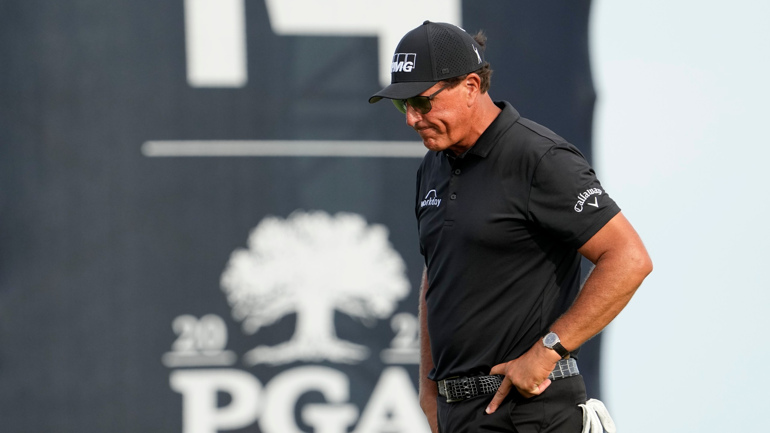 Phil Mickelson walks off the 14th green after missing a birdie putt during the third round at the PGA Championship golf tournament on the Ocean Course, Saturday, May 22, 2021, in Kiawah Island, S.C. Whether his true intentions were chasing Saudi Arabian money or gaining more control over how he thinks the PGA Tour should be run, Mickelson has been exposed for manipulating people to get what he wants. (AP Photo/David J. Phillip, File)