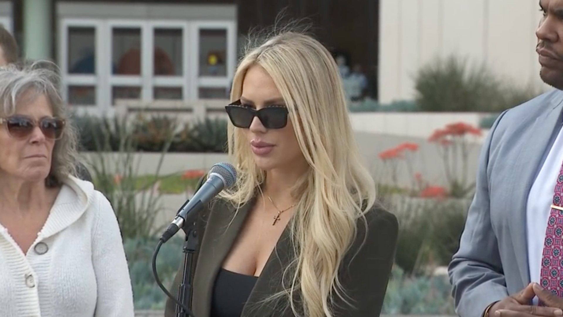 Bethany Farber speaks during a news conference on Feb. 23, 2022. (KTLA)