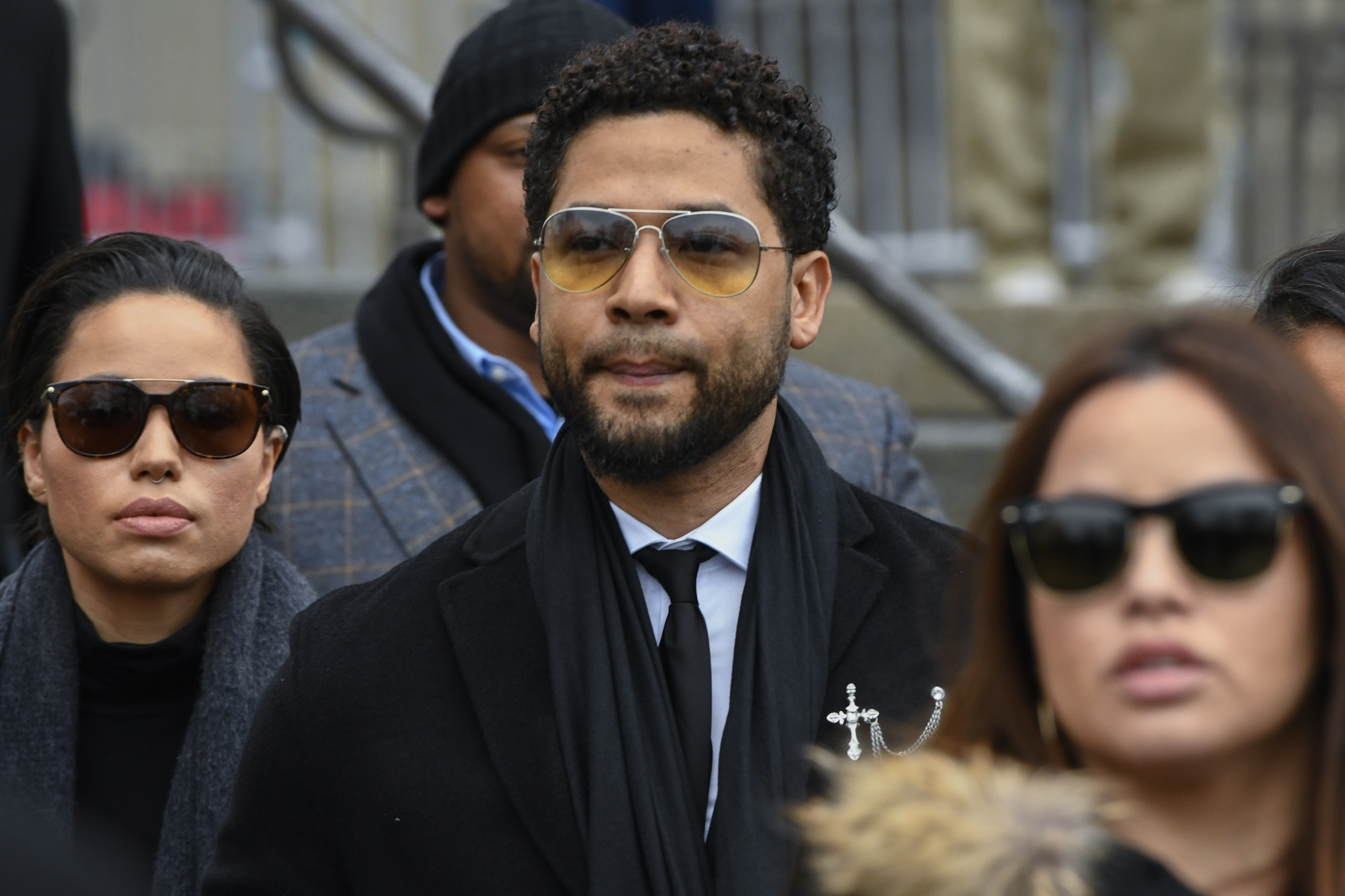 Former "Empire" actor Jussie Smollett leaves a Chicago courthouse on Feb. 24, 2020. (Matt Marton/Associated Press)