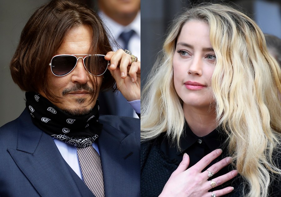 Johnny Depp appears at the High Court in London, on July 17, 2020, left, and Amber Heard appears outside the High Court in London on July 28, 2020. (AP Photo)