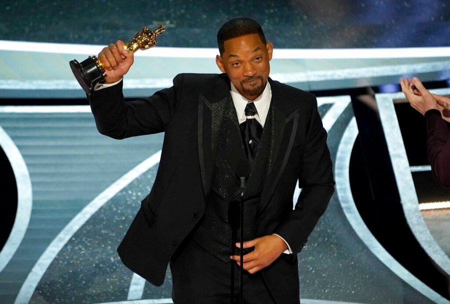 Will Smith accepts the award for best performance by an actor in a leading role for "King Richard" at the Oscars on Sunday, March 27, 2022, at the Dolby Theatre in Los Angeles. (AP Photo/Chris Pizzello)