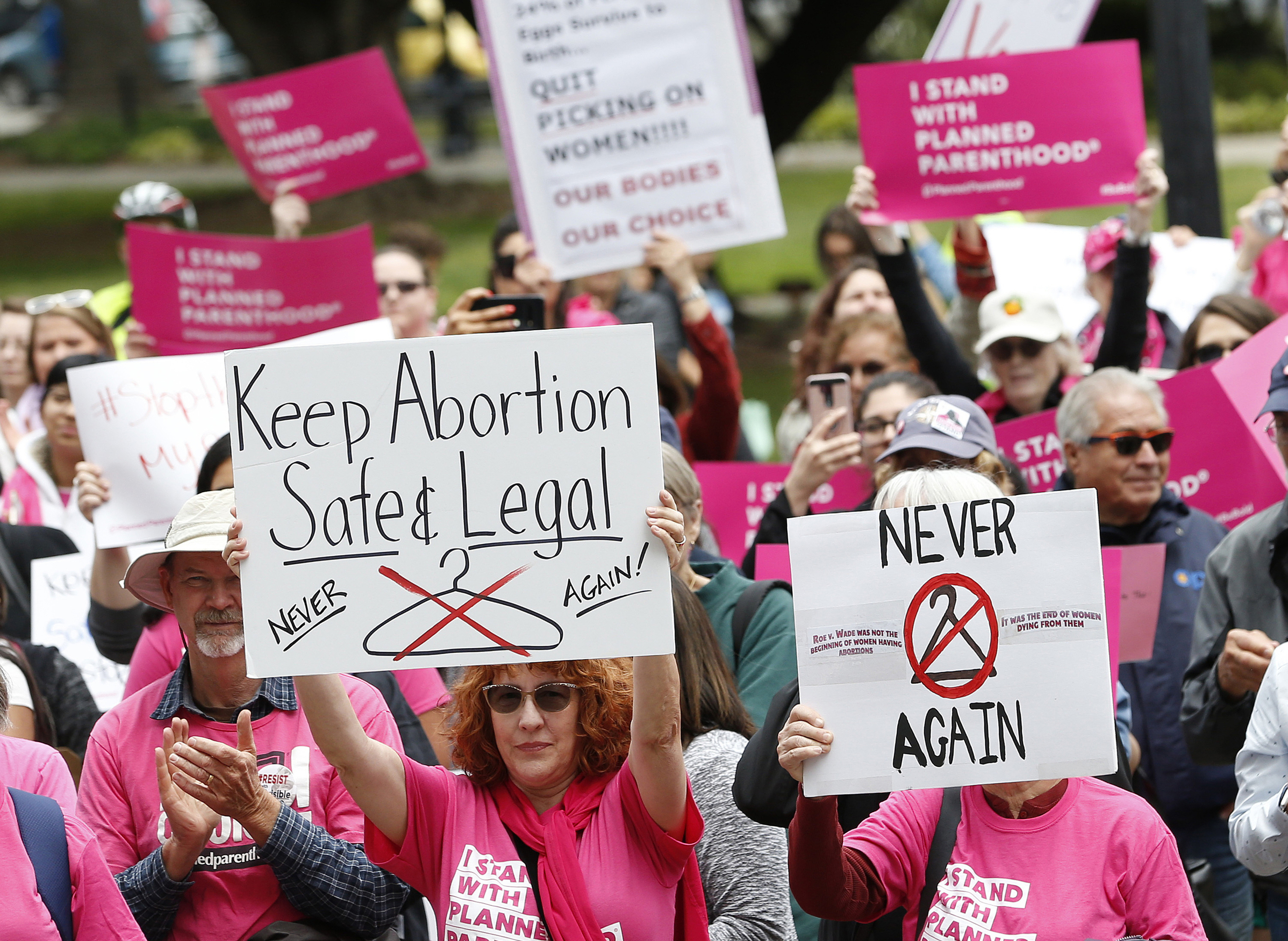 People rally in support of abortion rights at the state Capitol in Sacramento, Calif., May 21, 2019. A bill announced, Thursday, March 3, 3022, by Senate President Pro Team Toni Atkins, a Democrat, that would let nurse practitioners who have the required training to perform first trimester abortions without the supervision by a doctor. (AP Photo/Rich Pedroncelli, File)