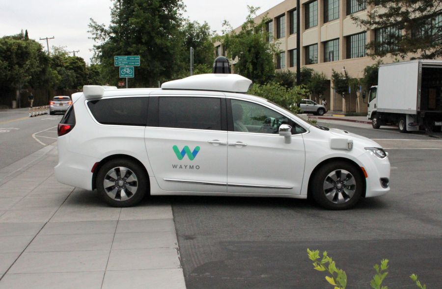 A Waymo self-driving car pulls into a parking lot at the Google-owned company's headquarters in Mountain View, California, on May 8, 2019. (GLENN CHAPMAN/AFP via Getty Images)