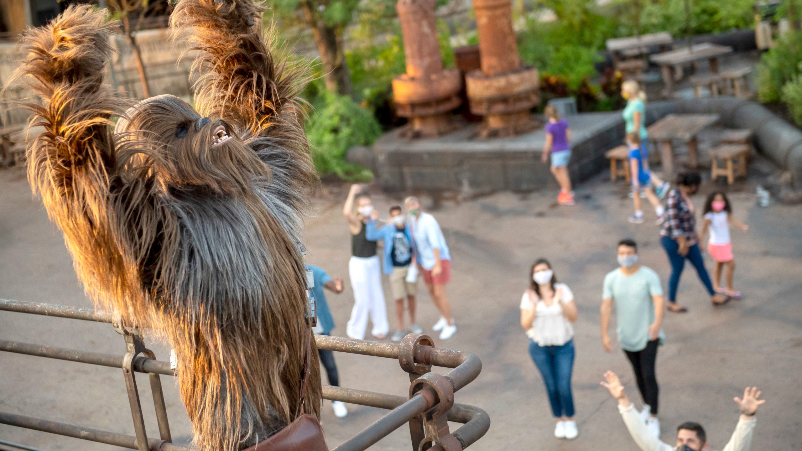 Chewbacca is seen at Disneyland Park on July 14, 2020 in Anaheim in this promotional photo. (Walt Disney World Resorts via Getty Images)