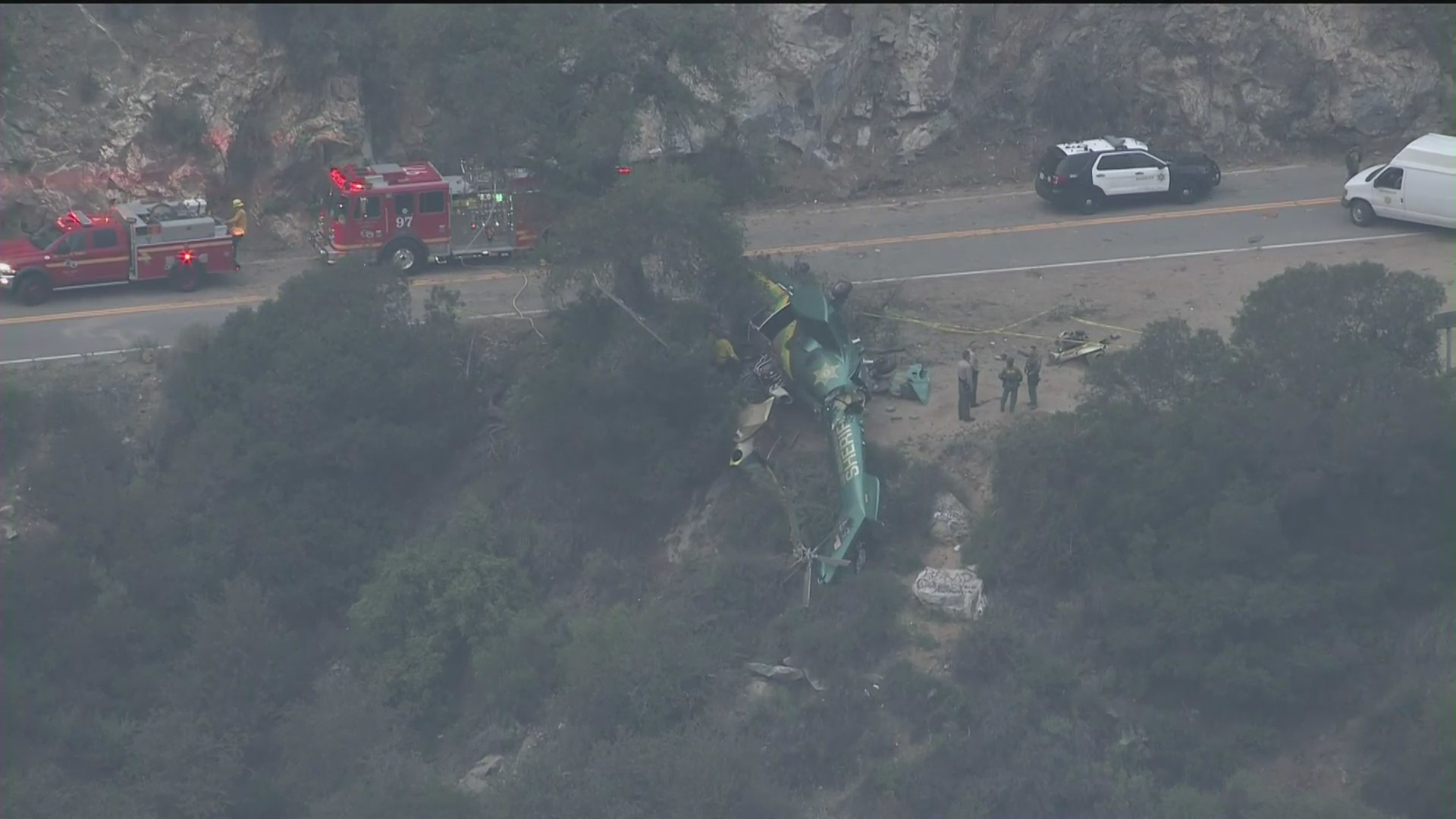 Five deputies were injured when a Los Angeles County Sheriff's Department helicopter crashed on March 19, 2022. (KTLA)