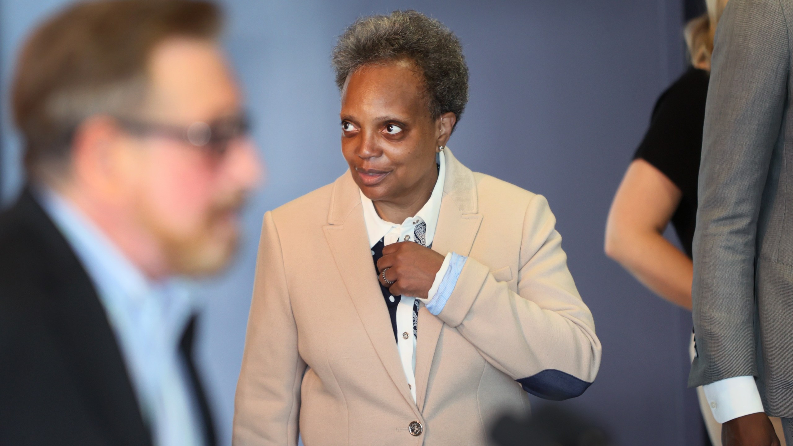 Chicago Mayor Lori Lightfoot greets guests at an event held to celebrate Pride Month at the Center on Halstead, a lesbian, gay, bisexual, and transgender community center, on June 7, 2021 in Chicago, Illinois. Lightfoot is the first openly gay mayor of the city of Chicago. (Scott Olson/Getty Images)