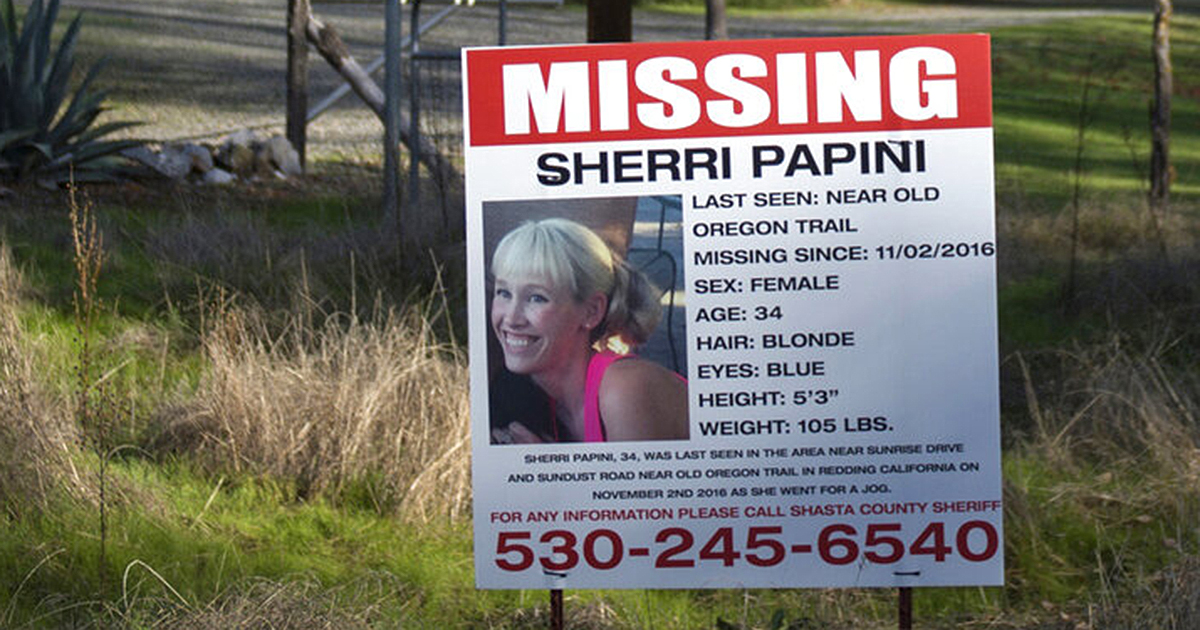 In this Nov. 10, 2016, file photo, a "missing" sign for Mountain Gate, Calif., resident Sherri Papini, is seen along Sunrise Drive, near the location where the mom of two is believed to have gone missing while on an afternoon jog. (Andrew Seng/The Sacramento Bee via AP, File)