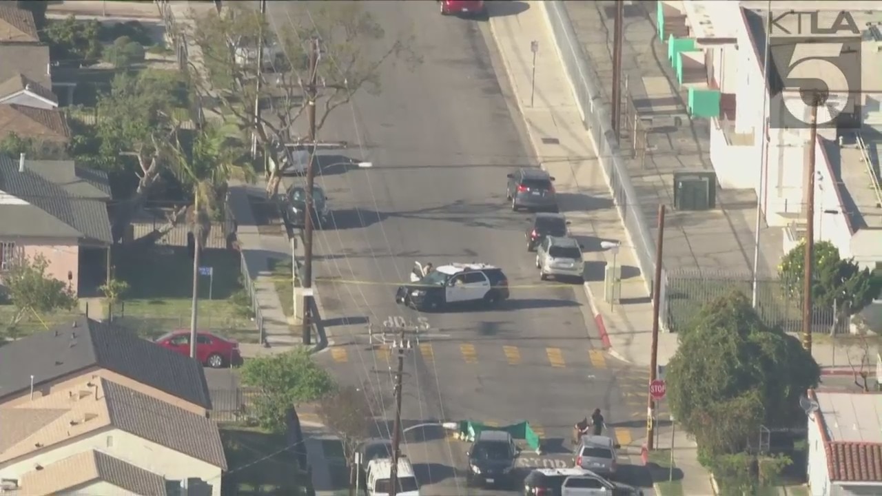 A man was shot, then struck by a car in South Los Angeles on March 25, 2022, according to the Sheriff's Department. (KTLA)