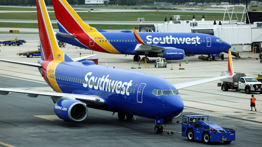 A Southwest plane is seen in an undated photo. (Kevin Dietsch/Getty Images)