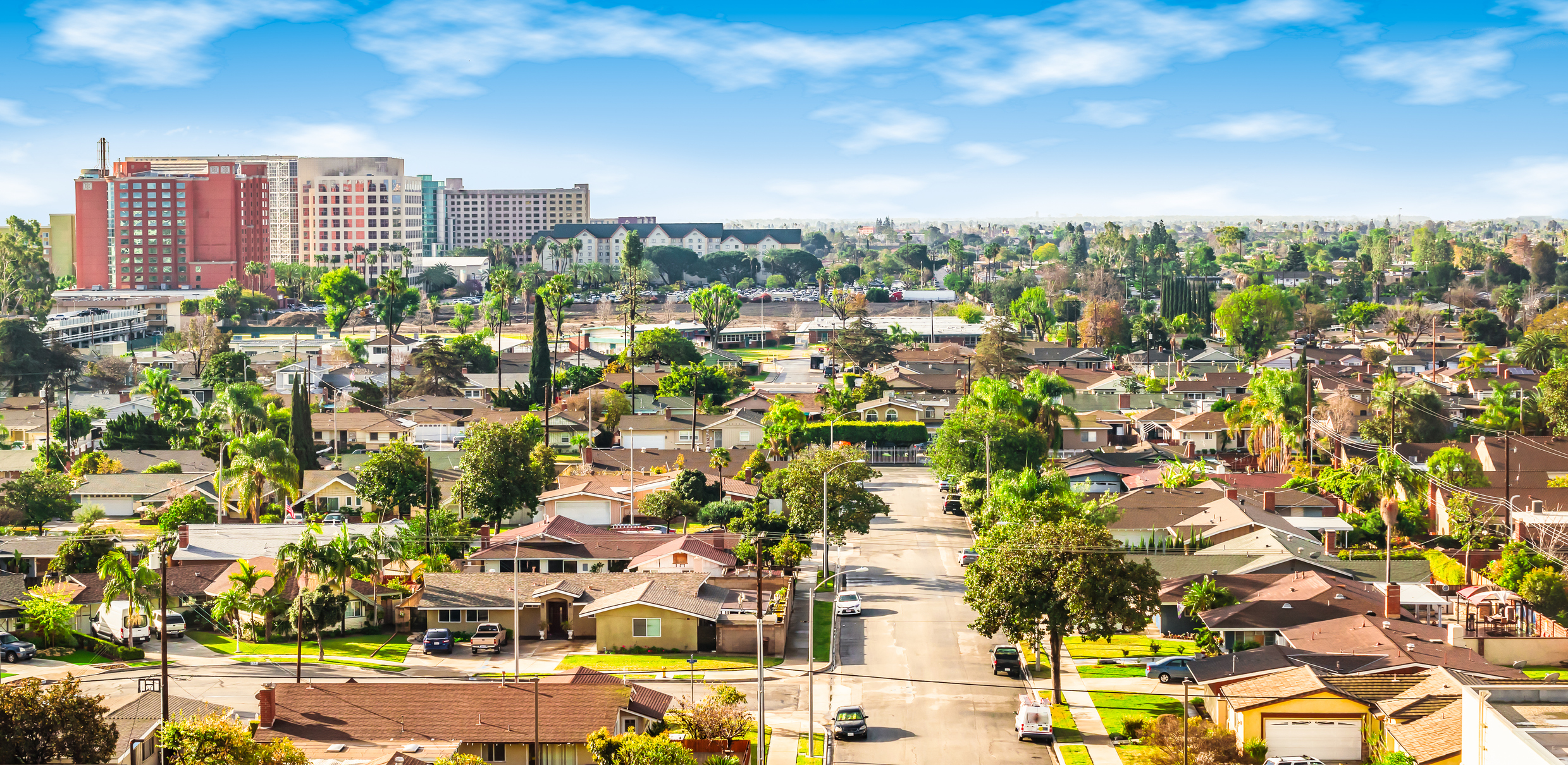 Bright and colorful image of residential area in Orange County, California