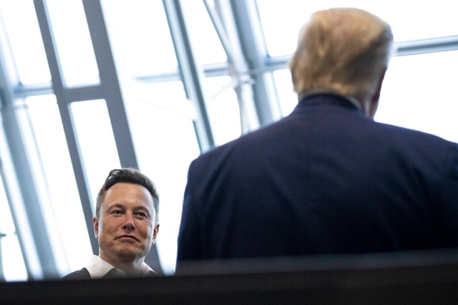 Tesla and SpaceX Chief Executive Officer Elon Musk talks with President Donald Trump after viewing the SpaceX flight to the International Space Station at Kennedy Space Center in Cape Canaveral, Fla. on May 30, 2020. (Alex Brandon/Associated Press)