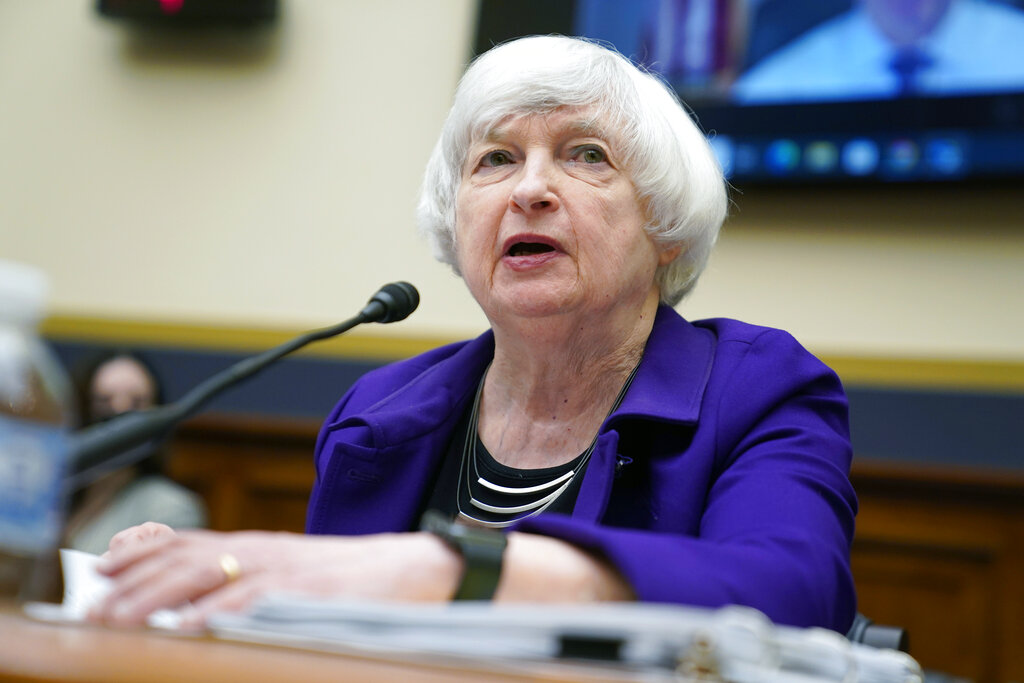 Treasury Secretary Janet Yellen listens during a House Committee on Financial Services hearing, Wednesday, April 6, 2022, on Capitol Hill in Washington. (AP Photo/Evan Vucci, File)