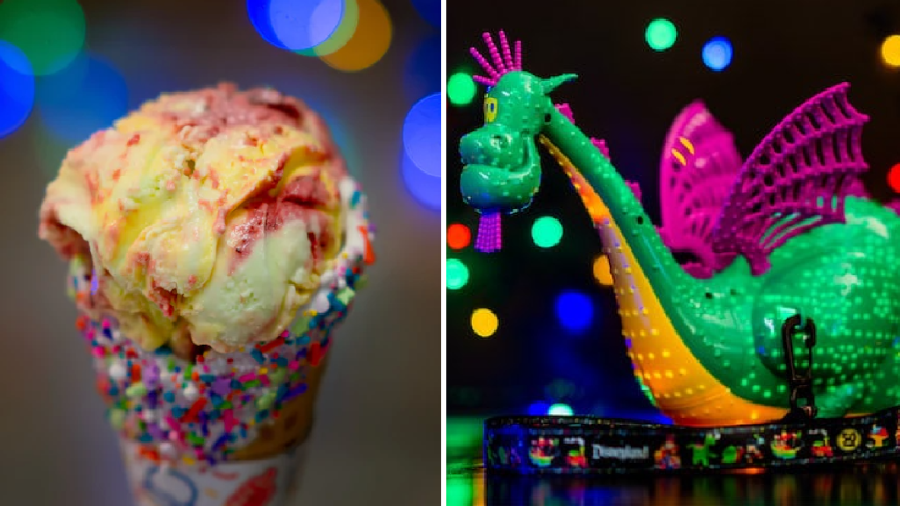 The Uni-cone and the Light-up Elliott Dragon Premium Bucket from Disneyland.(David Nguyen/Disneyland Resort)