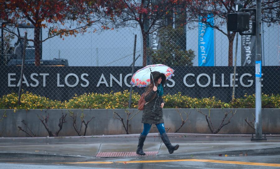 A pedestrian walks past East Los Angeles College in Monterey Park on Jan. 16, 2019. (FREDERIC J. BROWN/AFP via Getty Images)