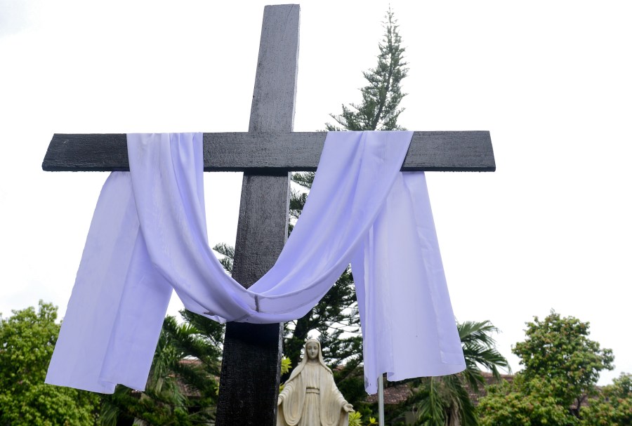 A cross is pictured the residence of Catholic Archbishop Malcolm Ranjith, in Colombo on April 30, 2019. (LAKRUWAN WANNIARACHCHI/AFP via Getty Images)