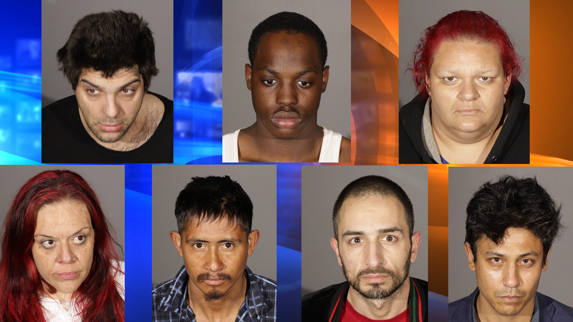 Gabriyel Kechechyan, Donte Potts, Dana Fragoza, Lisa Carpenter, Jorge Perez-Estrada, Hayk Vardanyan and Adam Narito, shown in these undated photos provided by the Glendale Police Department, were arrested in connection with the recovery of five stolen vehicles in Glendale.