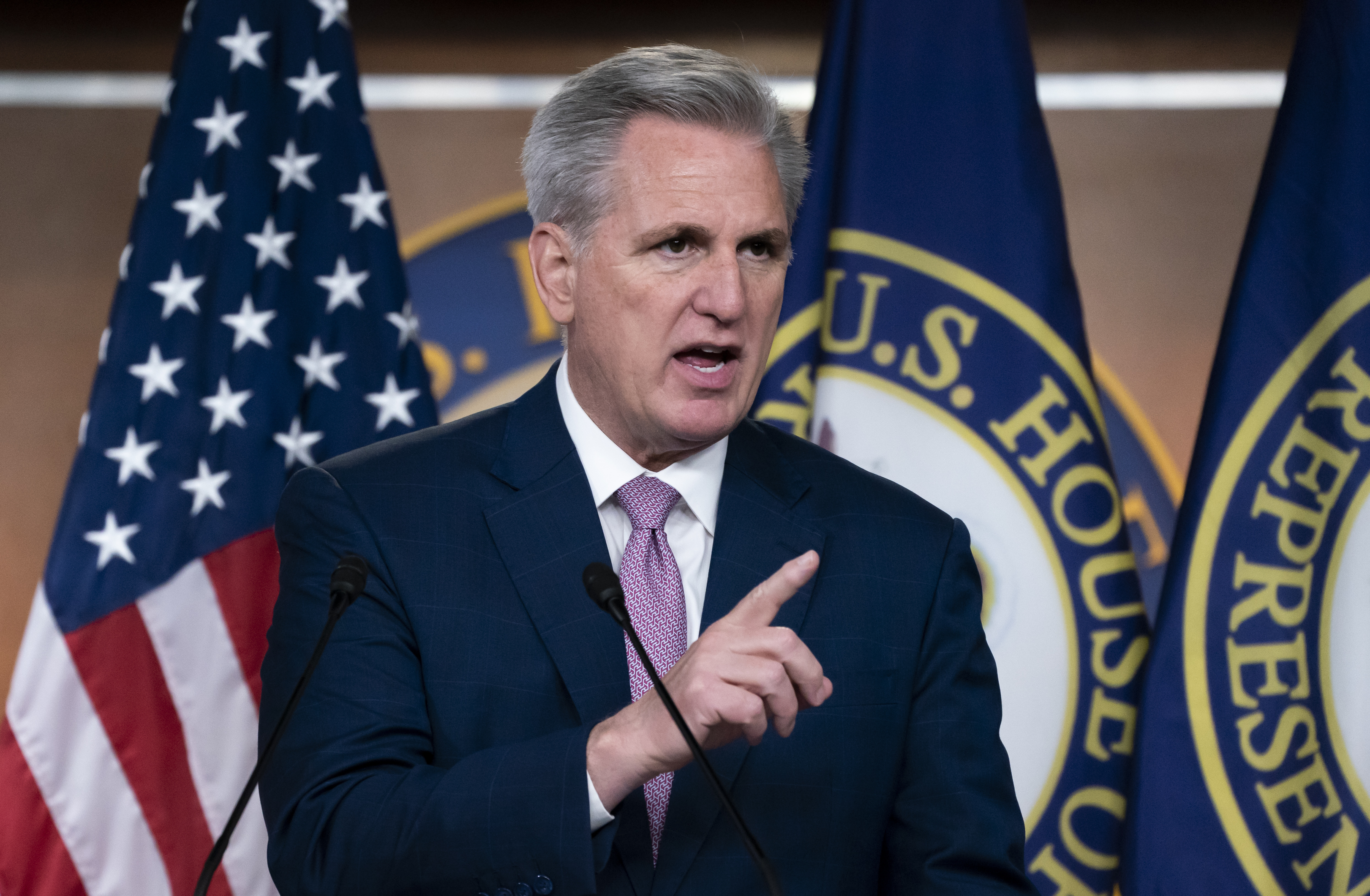 House Minority Leader Kevin McCarthy, R-Calif., speaks to reporters at his weekly news conference, at the Capitol in Washington, March 18, 2022. McCarthy's handling of the Capitol attack, especially as the House's Jan. 6 committee investigates his conversations with Trump that day, will emerge as a defining chapter of his time in Congress and, perhaps, his future as a leader. (AP Photo/J. Scott Applewhite, File)