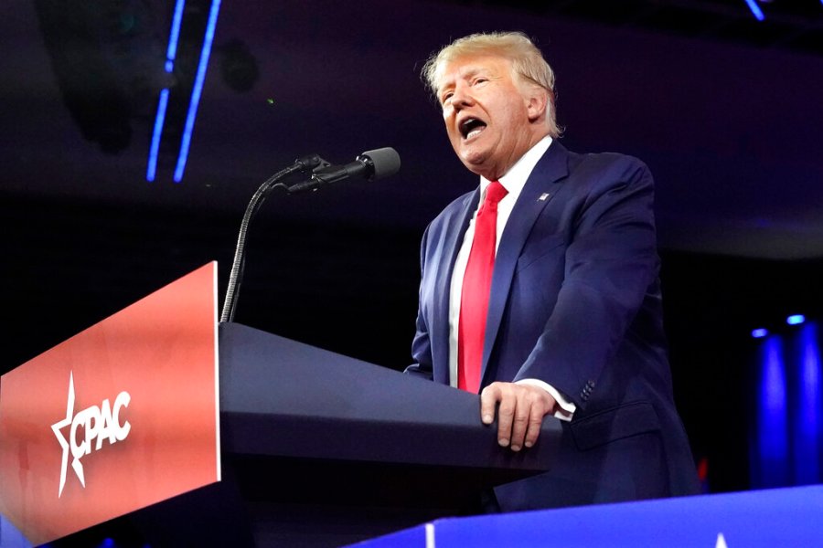 Former President Donald Trump, speaks at the Conservative Political Action Conference in Orlando on Feb. 26, 2022. (John Raoux/Associated Press)