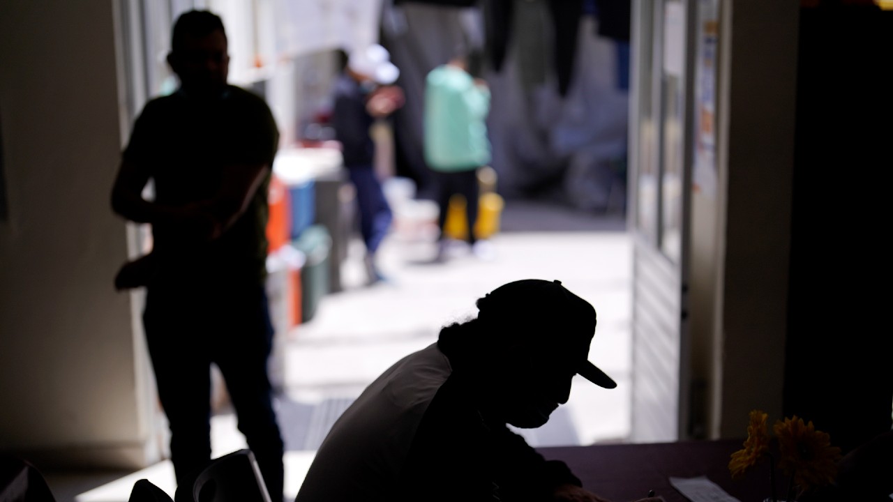 A man from Nicaragua sits at a shelter for migrants Thursday, April 21, 2022, in Tijuana, Mexico. (AP Photo/Gregory Bull)