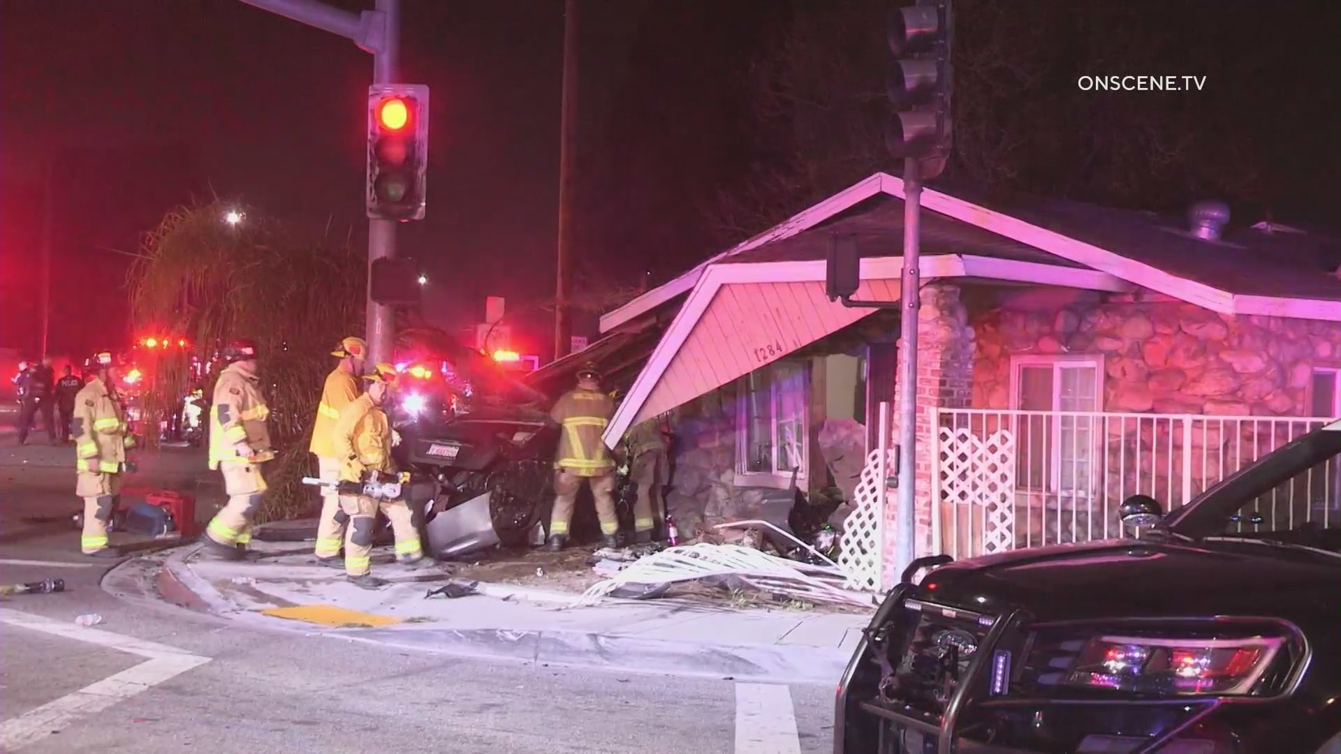 Two people were killed when a vehicle crashed during a high speed chase in Rialto Saturday, April 1, 2022. (OnScene.TV)