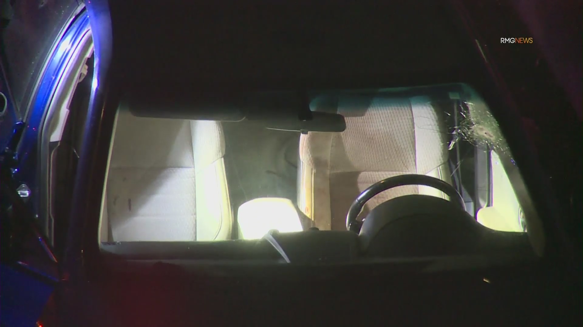 A car is seen with a cracked windshield on the 710 Freeway in South Gate on April 5, 2022. (RMG News)