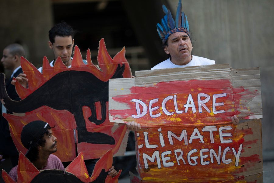 Activists protest in Rio de Janeiro, Brazil on Jan. 10, 2020. (AP Photo/Silvia Izquierdo, File)