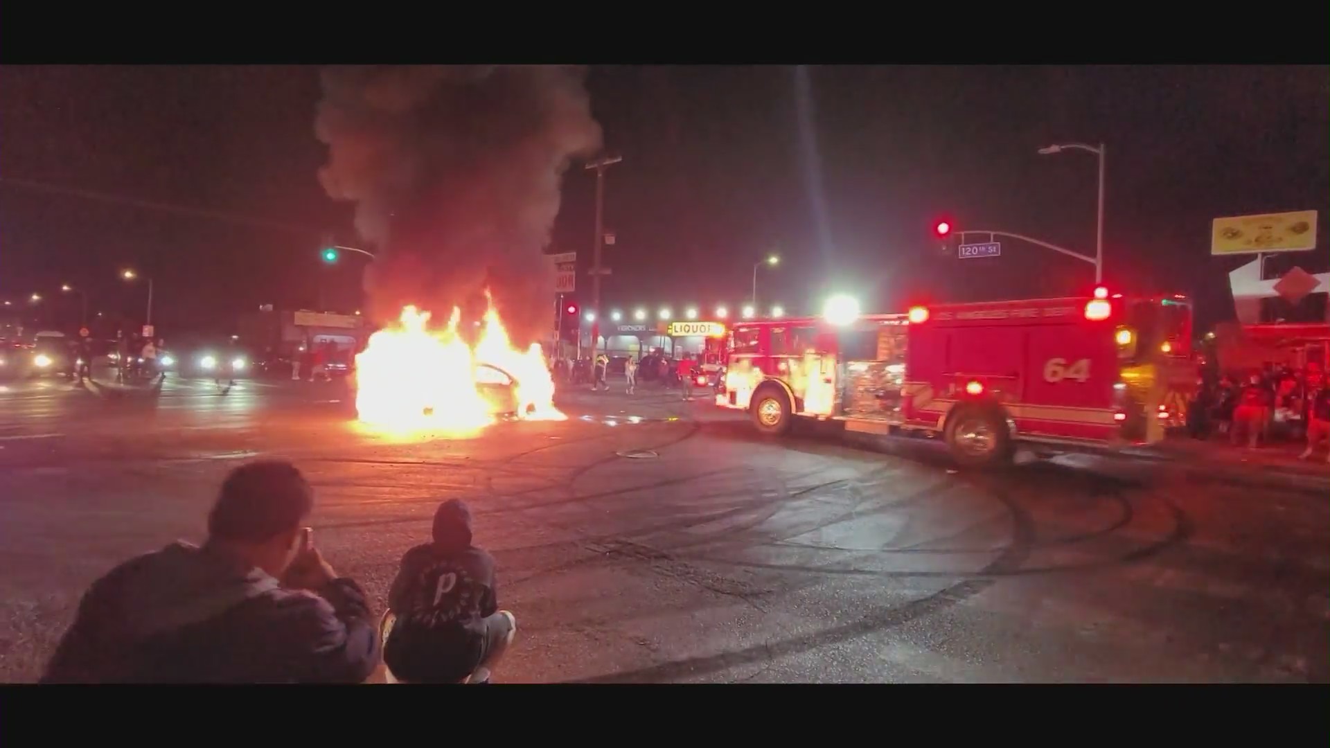 A car caught fire at a street takeover in Green Meadows on May 14, 2022. (RMG News)