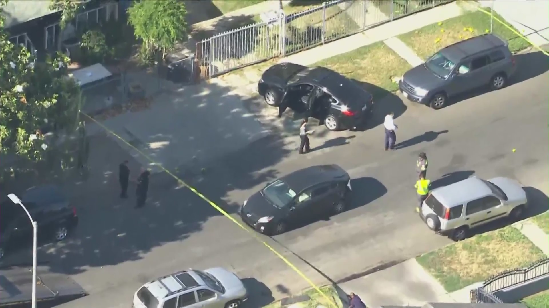 Two people were wounded in a shooting in the Harvard Park area of South Los Angeles on May 13, 2022. (KTLA)