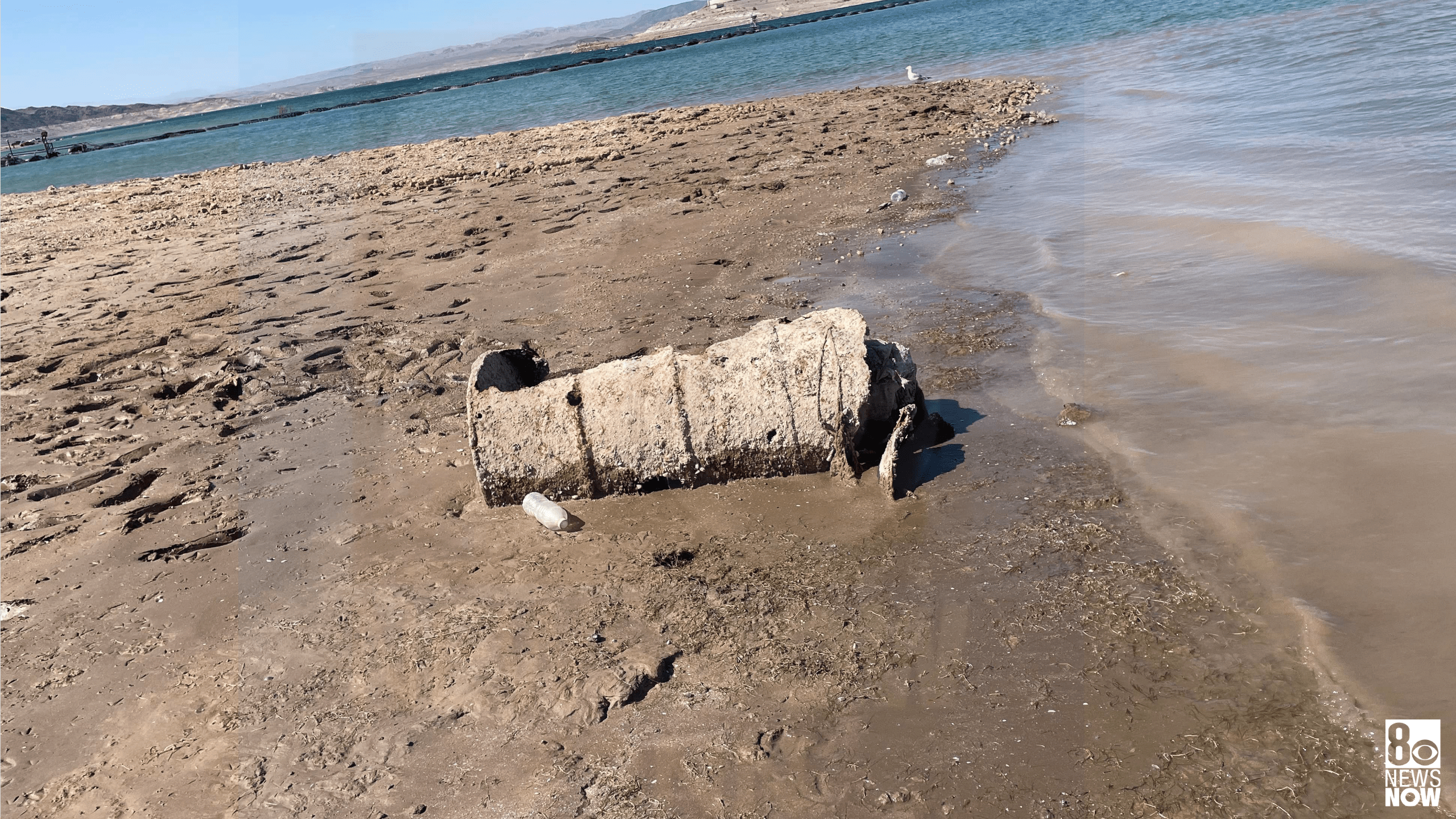 A body was found in a barrel at Lake Mead on May 1, 2022. (Shawna Hollister/KLAS)