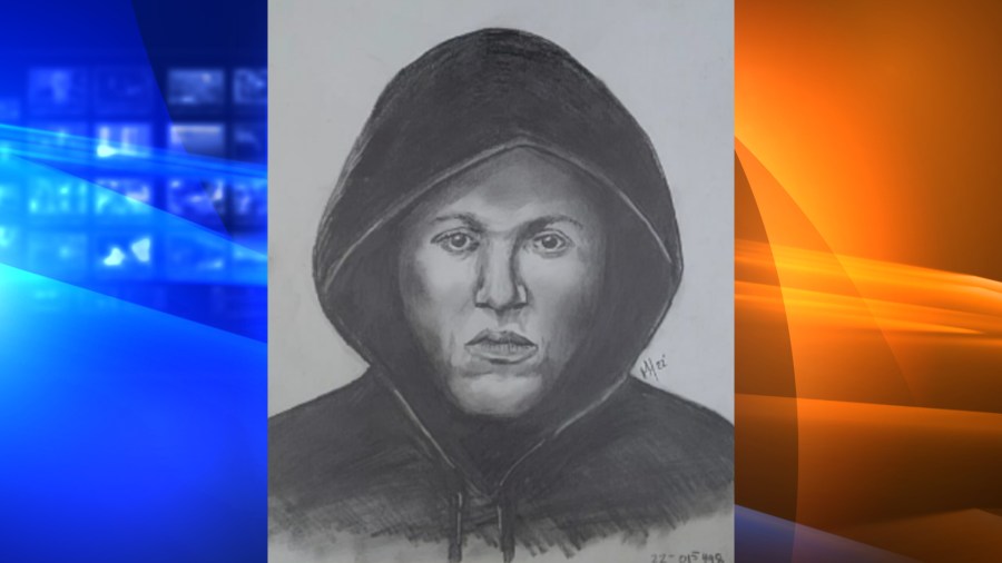 The Orange County Sheriff's Department provided this sketch of a suspected flasher who struck lin Rancho Santa Margarita on May 10, 2022. (KTLA)