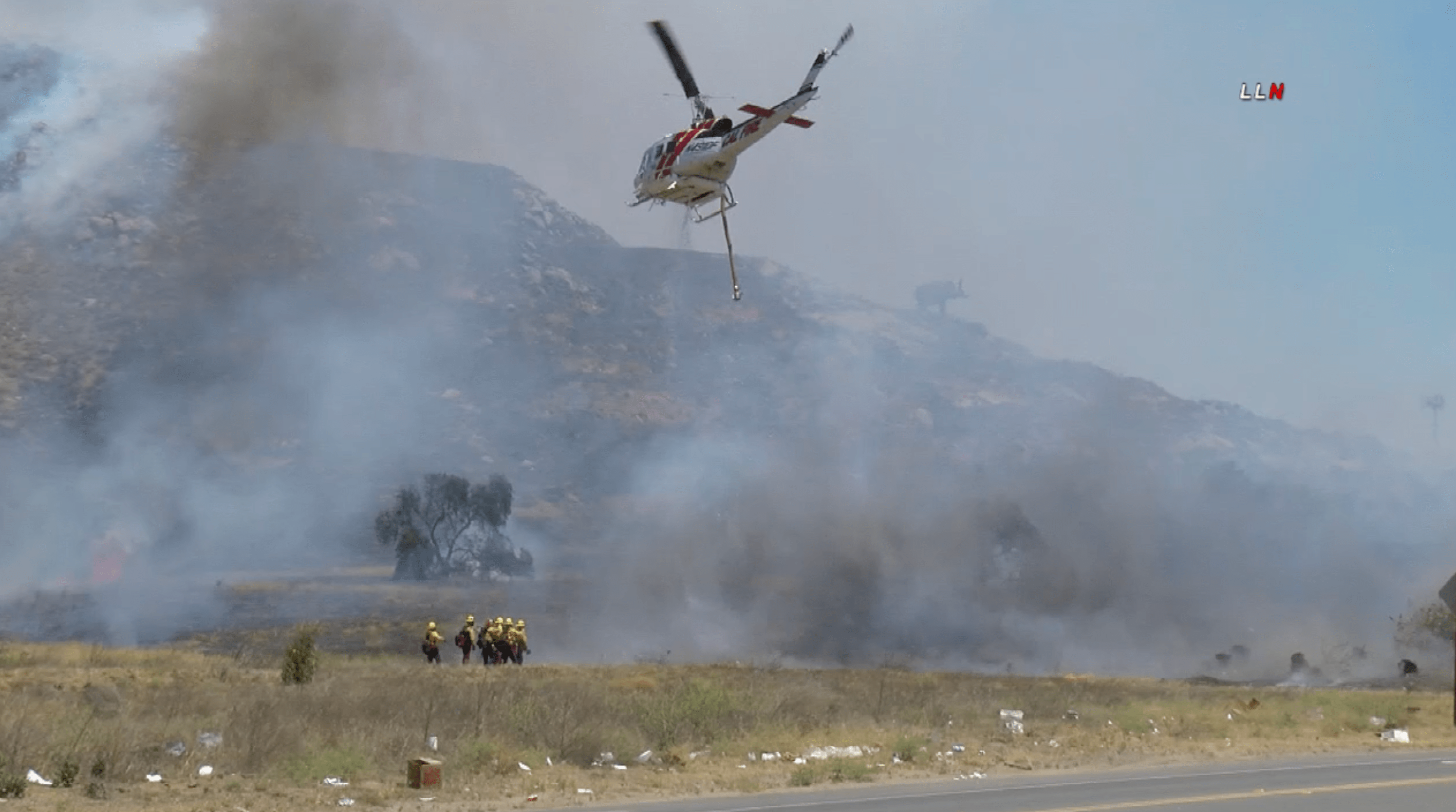 A fire burns in Jurupa Valley on May 6, 2022. (LoudLabs)