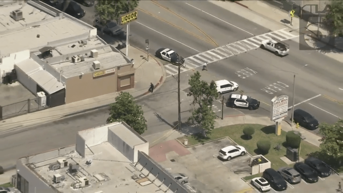 Police cordon off the scene of a fatal shooting in El Monte on May 5, 2022. (KTLA)