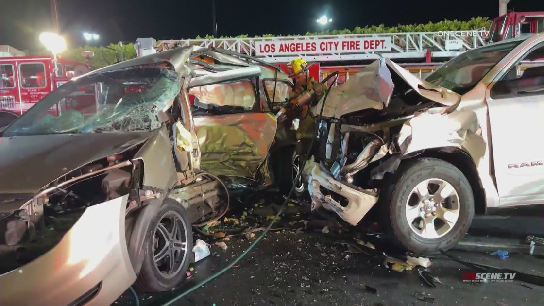 Police and firefighters respond to a crash in North Hills on May 12, 2022. (OnScene.TV)