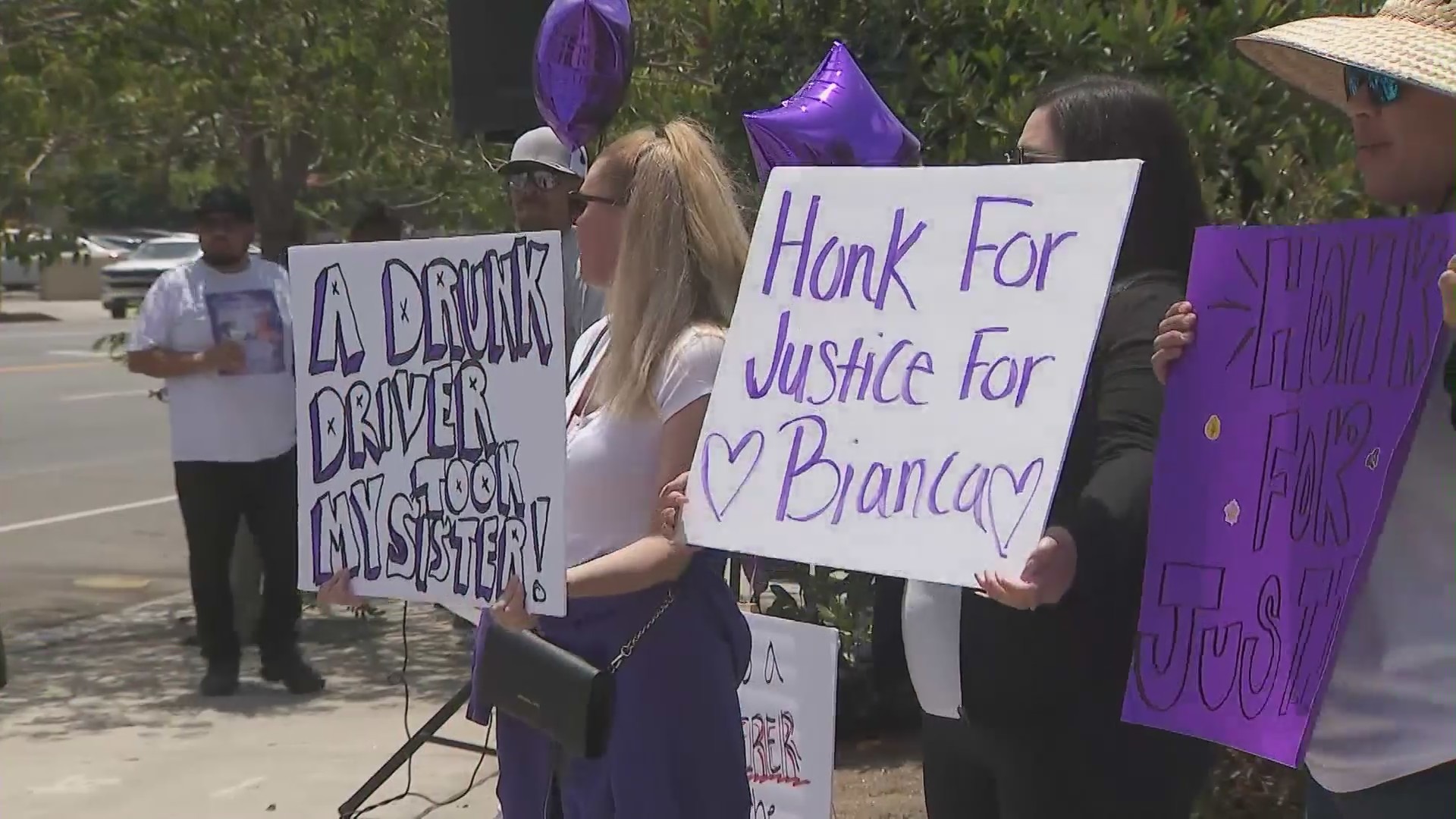 In North Hills on June 4, 2022, family and friends of Bianca Tapia called for justice in her death. (KTLA)