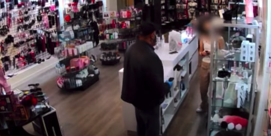 A video released by LAPD on June 6, 2022 shows an armed robbery of an adult store in Westchester on April 18.