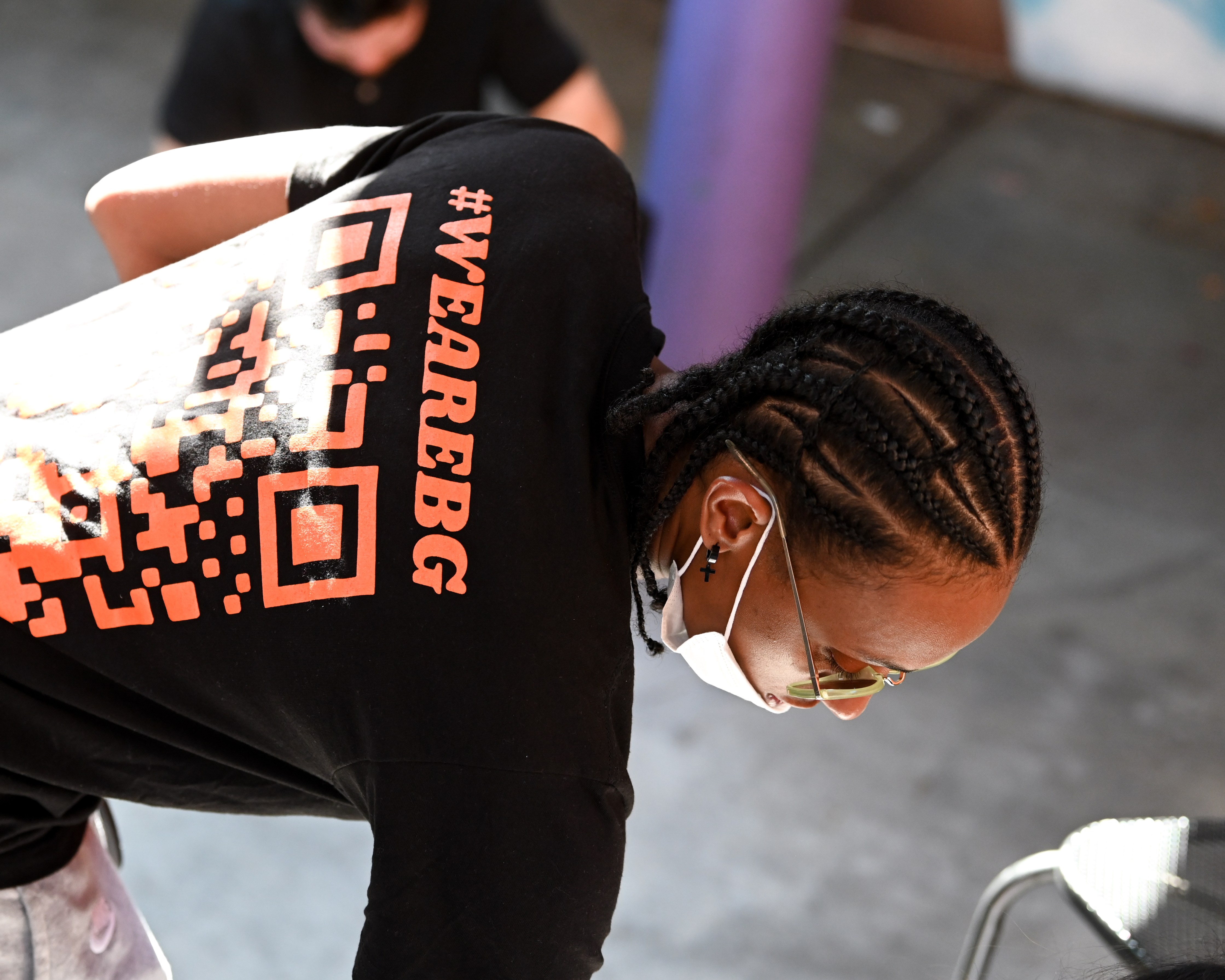 Members of the L..A. Sparks wear shirts to honor Brittney Griner during a shoe drive in Los Angeles on July 18, 2022 (Los Angeles Sparks)