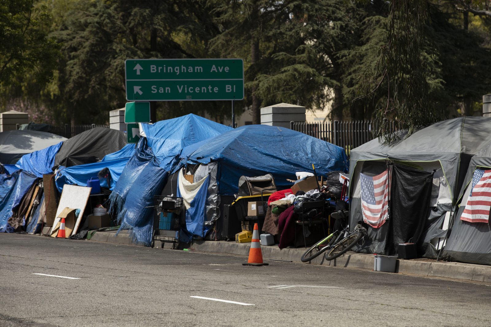 A homeless encampment sits on a street in West Los Angeles, California, in this undated photo. (Getty Images)