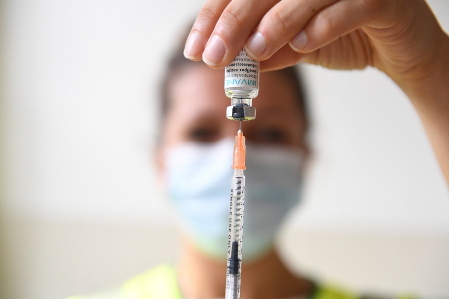 A health professional prepares a dose of a Monkeypox vaccine at the Edison municipal vaccination centre in Paris Wednesday July 27, 2022. Public health officials warn that moves by rich countries to buy large quantities of monkeypox vaccine, while declining to share doses with Africa, could leave millions of people unprotected against a more dangerous version of the disease and risk continued spillovers of the virus into humans. (Alain Jocard, Pool via AP, FIle)