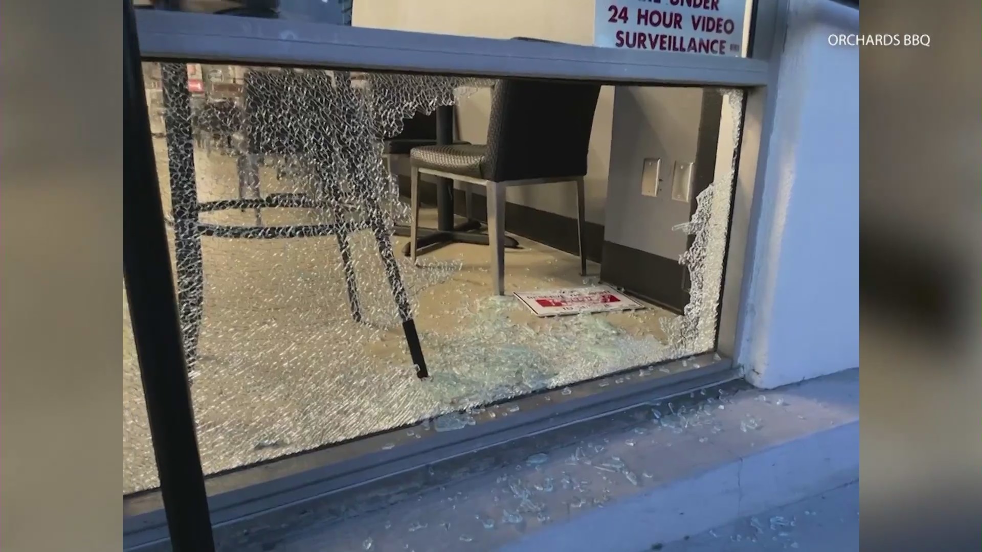 Break-ins at Whittier restaurants, such as this July 13, 2022, incident documented by Orchard's BBQ and Grill, can leave behind damage that's costly to fix.