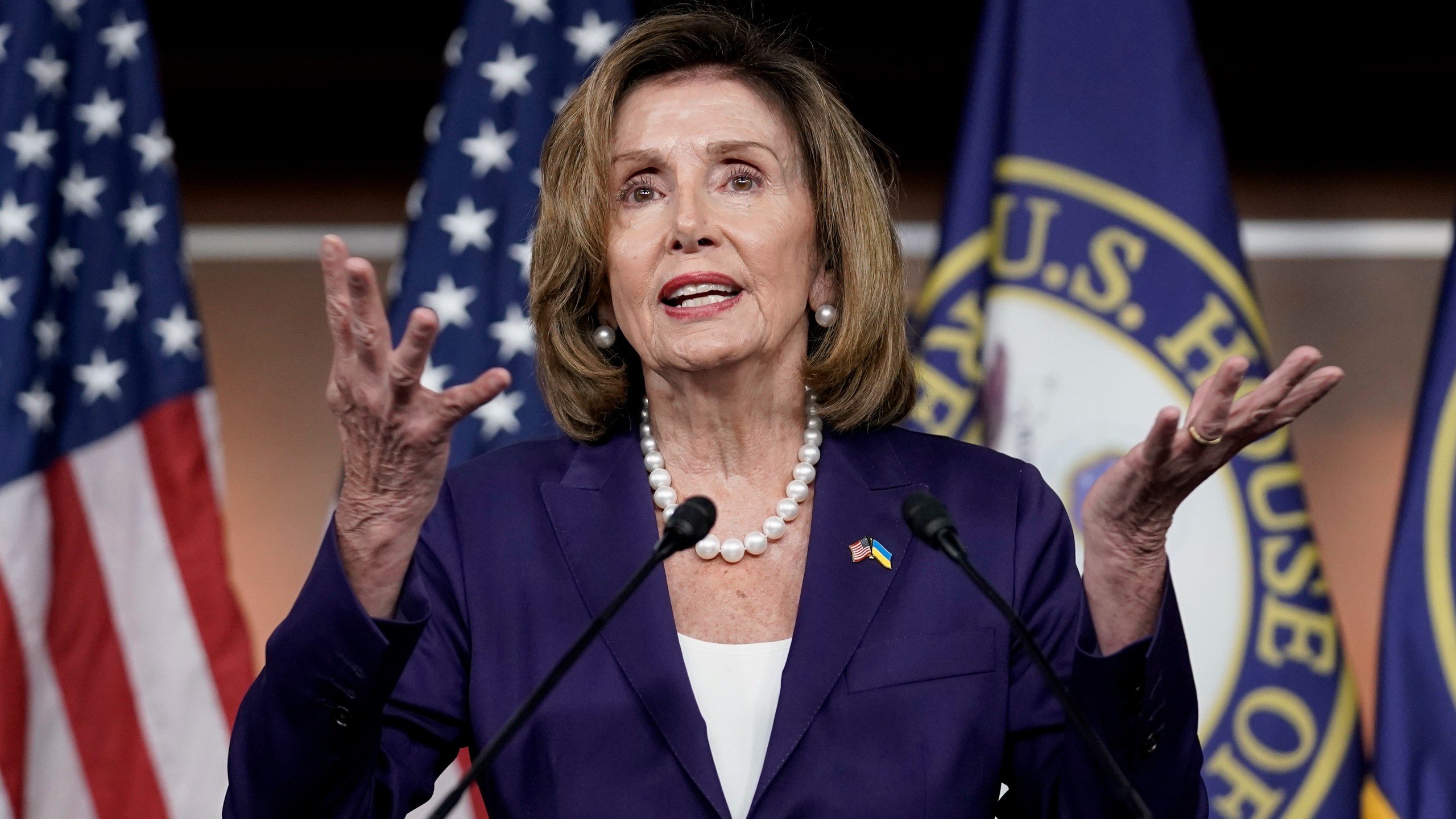 Speaker of the House Nancy Pelosi, D-Calif., speaks during a news conference Friday, July 29, 2022, at the Capitol in Washington. The House has passed legislation to revive a ban on semi-automatic guns. It's a response to the crush of mass shootings ripping through communities nationwide. Pelosi pushed the bill forward, but the legislation is likely to go nowhere in the Senate. Republicans dismiss the measure as an election-year strategy by Democrats.(AP Photo/J. Scott Applewhite)