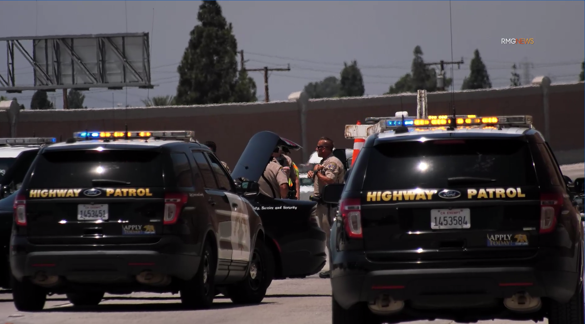 CHP officers respond to the scene of a freeway shooting in Norwalk on July 18, 2022. (RMG News)