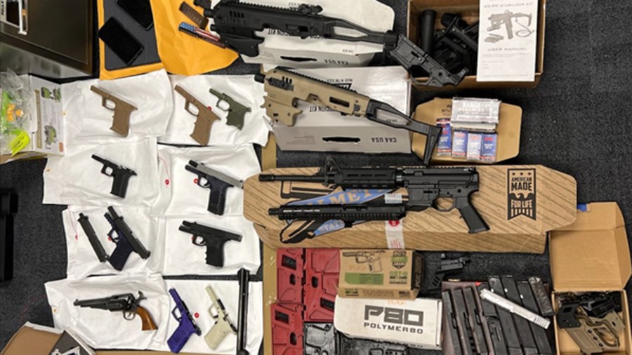 A cache of ghost guns seized by police is seen in an image released by the LAPD on July 20, 2022.