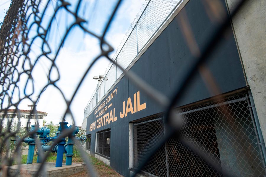 Outside view of the Men Central Jail in downtown Los Angeles is seen on May 12, 2020. (VALERIE MACON/AFP via Getty Images)