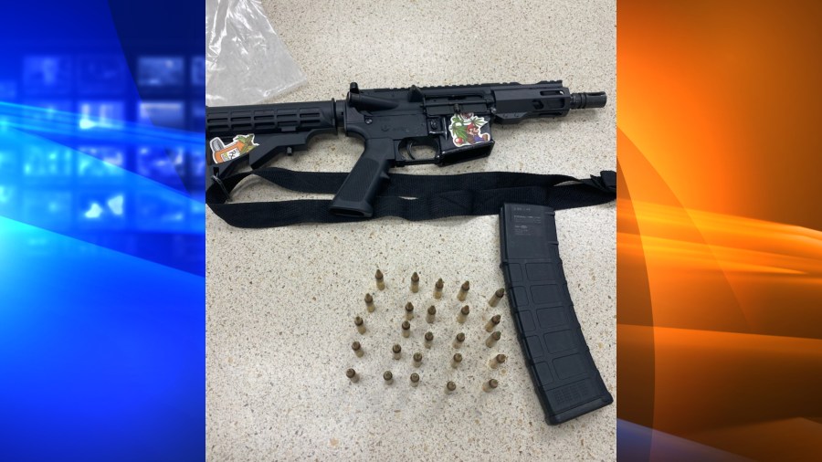 The San Bernardino County Sheriff's Department supplied this photo of an assault rifle seized during a traffic stop on Aug. 17, 2022.