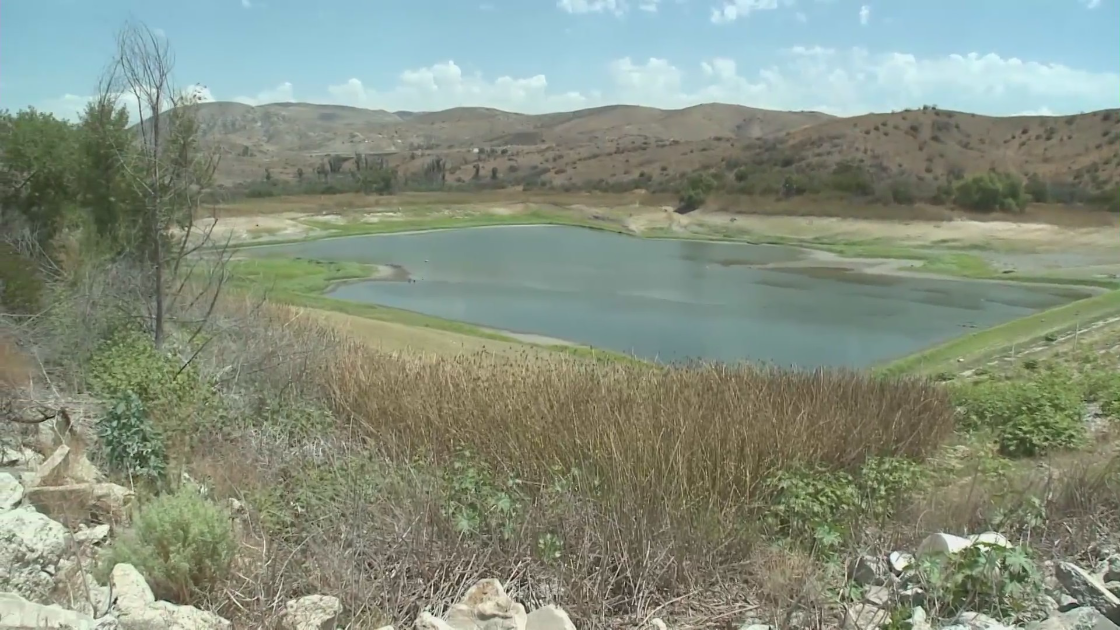 The Syphon Reservoir in Irvine is seen on Aug. 18, 2022. (KTLA)