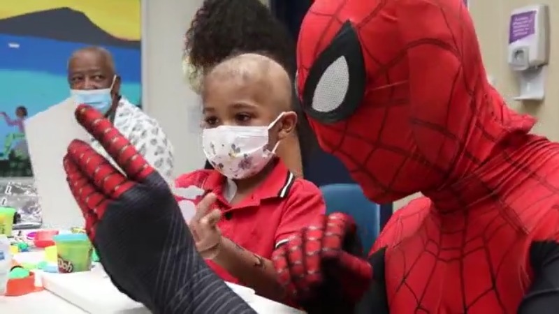 Spiderman surprises leukemia patient